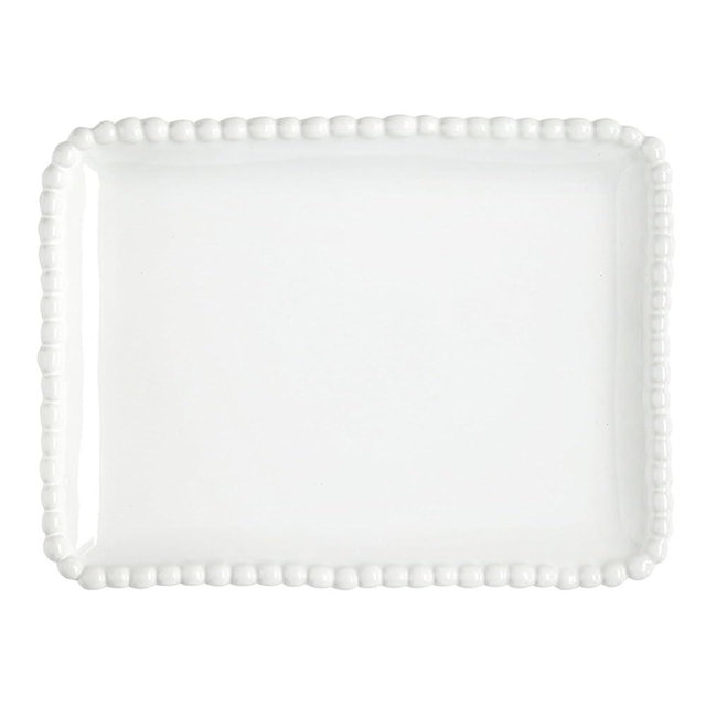 Santa Barbara Design Studio Serving Platter - Rectangular Ceramic Tray with Beaded Rim, 8", White