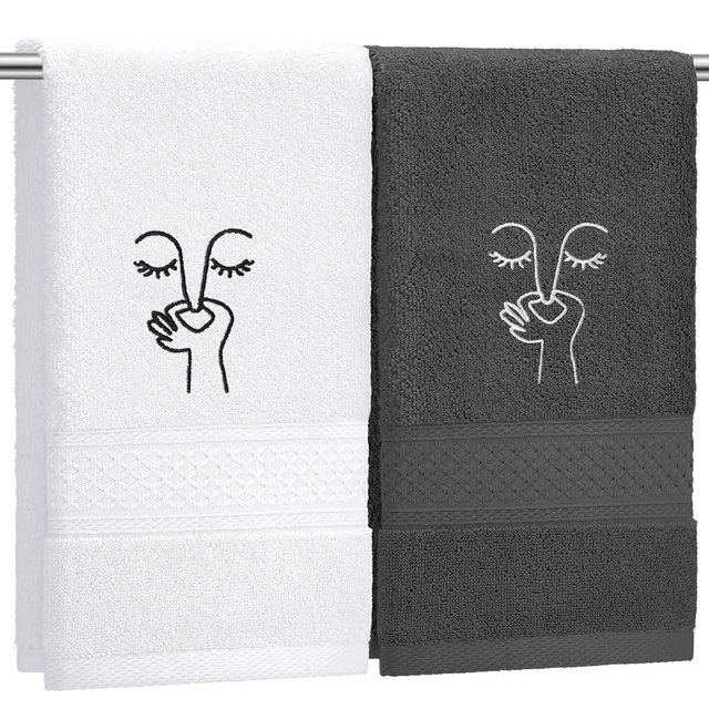 Peryiter 2 Pcs Funny Hand Towels Black and White Bathroom Decorative Towel 14 x 29 Inches Bad Smell Humorous 100% Cotton Embroidered Thick Absorbent Farmhouse Modern Minimalistic Bathroom Decor