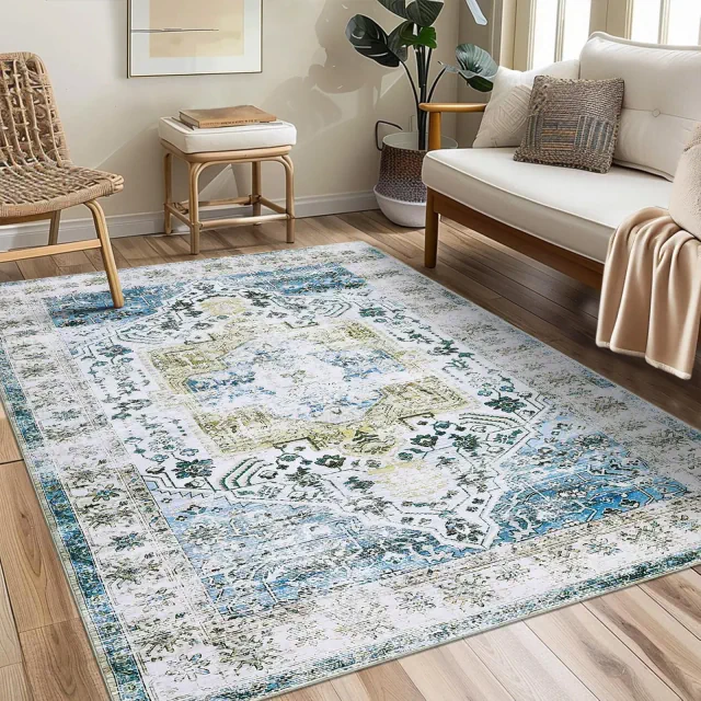 Area Rug Vintage Distressed Rug Machine Washable Rugs for Living Room Bedroom, 8'x10'