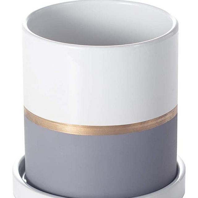 Ekirlin 6 inch Plant Pot - Ceramic Flower Planters Indoor - Modern Succulents Containers with Drain Hole Saucer, Decorate Home, Office & Outdoor (Grey)