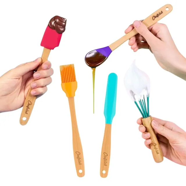 Chefclub Kids Cooking 5-Piece Utensils Set Heat Resistant Non Stick Silicone for Kids and Beginner Cooking, Kitchen & Cookware Gadgets
