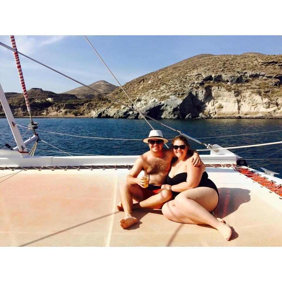 Boating through Santorini