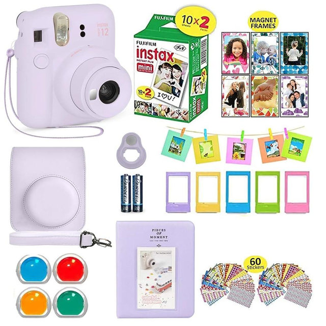Fujifilm Instax Mini 12 Camera Bundle - Purple, 20 Film Sheets, Carrying Case, Shutter Accessories