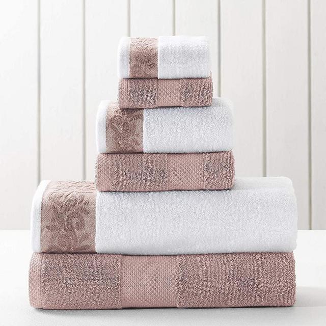 Amrapur Overseas 600 GSM 6-Piece Towel Set with Filgree Jacquard Border Rose