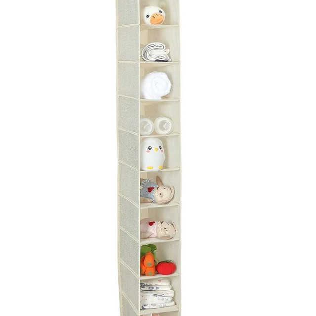NEATJELAI Hanging Shoe Organizer 10 Tier Hanging Shelves for Closet Organizers and Storage System，Foldable Design, for Wardrobe, Baby Clothes Organization and Storage，Beige