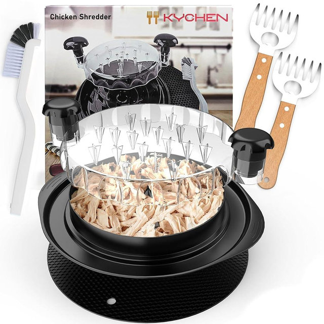 Kychen Chicken Shredder Tool Twist Plus Meat Claws and Cleaning Brush - Kitchen Essentials - Meal Prep Tools - Pulled Pork Shredder - Meat Shredder Tool Twist - Kitchen and Barbecue Gifts
