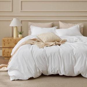 Bedsure 100% Washed Cotton Duvet Cover King Size - Natural White Minimalist Cotton Duvet Cover Linen Like for All Seasons - GentleSoft™ Plain Simple Bedding (Natural White, King, 104"x90")