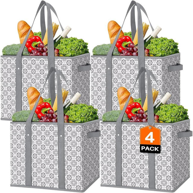 WISELIFE Reusable Grocery Bags [4 Pack],Large Grocery Tote Bag Water Resistant Shopping Bags Foldable Grocery Bag for Clothes,Shoes and Picnic