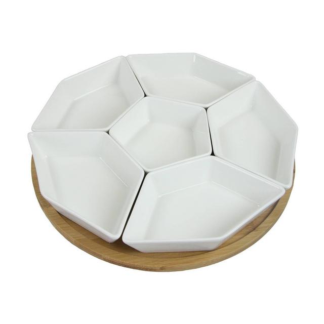 7pc Stoneware Beautiful Geo Party Serving Set White - Elama