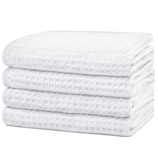 HOMEXCEL 4 Pack Premium Waffle Hand Towels, Microfiber Hand Towels for Bathroom, Ultra Soft, Highly Absorbent and Quick Dry Towel for Bathroom, Gym, Shower, Hotel, Spa and Kitchen, 15 x 25 Inch, White
