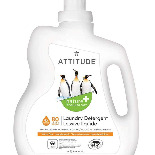 ATTITUDE Liquid Laundry Detergent, EWG Verified Laundry Soap, HE Compatible, Vegan and Plant Based Products, Cruelty-Free, Citrus Zest, 80 Loads, 67.6 Fl Oz