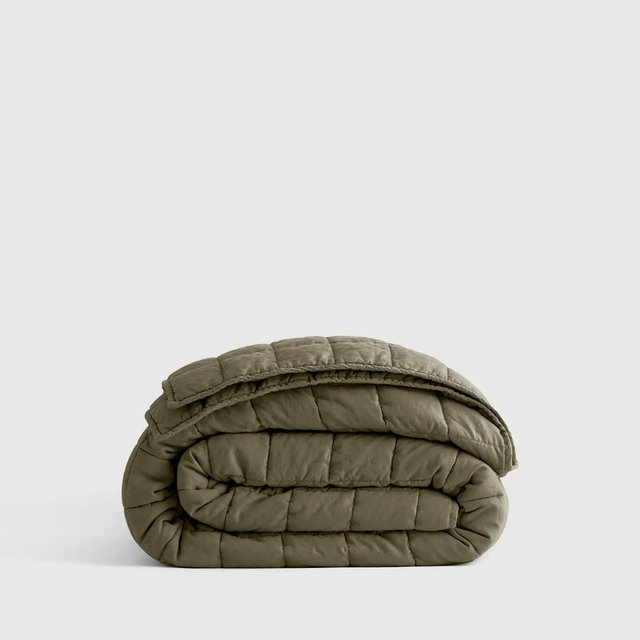 European Linen Box Quilt - Dusty Olive, King/Cal King