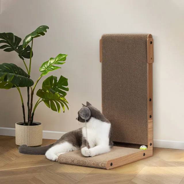 Sandinrayli L Shape Large Cat Scratcher Lounge, Corrugated Cardboard Scratching Pad for Indoor Cats