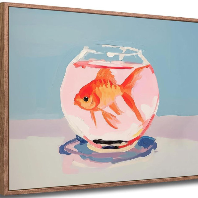 Framed Vintage Goldfish Canvas Wall Art Eclectic Goldfish in Fish Tank Poster Print Pink Preppy Aesthetics Picture Elegant Painting Wall Decor for Living Room Bedroom Dorm Bathroom 8x10in
