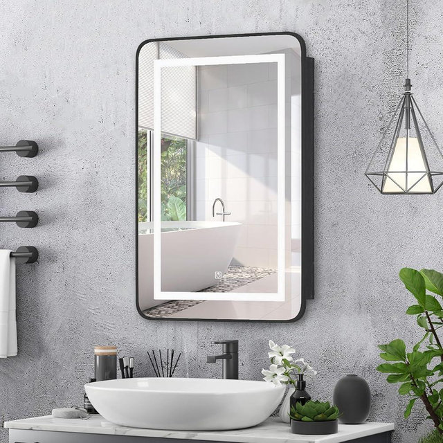 Mepplzian Black Medicine Cabinet with Lights,Recessed Medicine Cabinets for Bathroom Medicine Cabinets with Mirror,3-Color Lighted Medicine Cabinet with Metal Edge,Wall Mounted Mirrored Cabinets 20x30