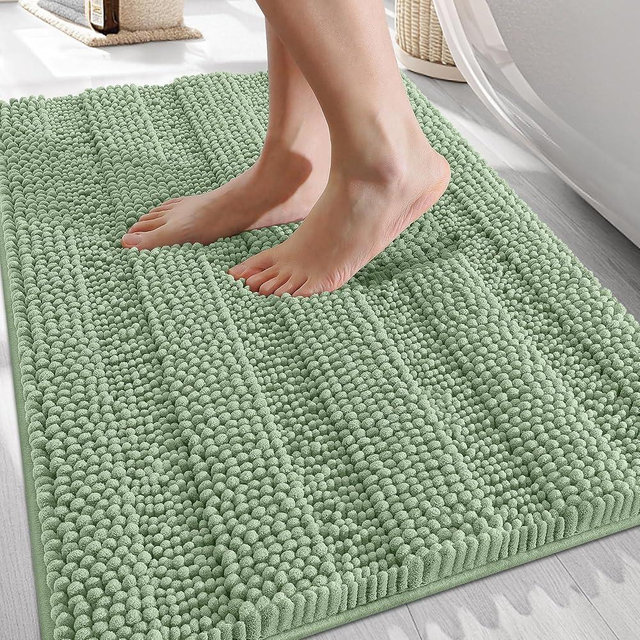 OLANLY Thick Bathroom Rugs 30x20, Extra Soft Absorbent Chenille Striped Bath Rugs, Rubber Backing, Machine Wash Dry, Bath Mats for Bathroom Floor, Tub and Shower, Home Decor Accessories, Sage Green