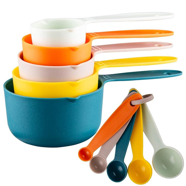 Smithcraft Measuring Cups and Spoons Set, 10 Piece Cute Measuring Cup Spoon Set, Plastic Measuring Cups and Spoons, Rainbow Colorful Measure Cups Measurement Spoons for Baking & Kitchen Random Color