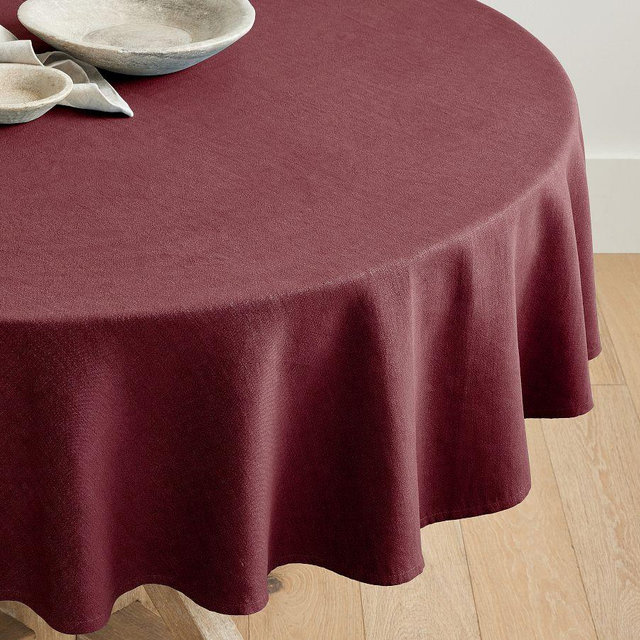 Mason Round Tablecloth, 90", Burgundy