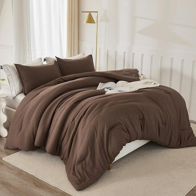 Litanika Brown Comforter Set California King Size, 3 Pieces Cal King Lightweight Solid Bedding Comforter Set, All Season Fluffy Bed Set (104x96In Comforter & 2 Pillowcases)