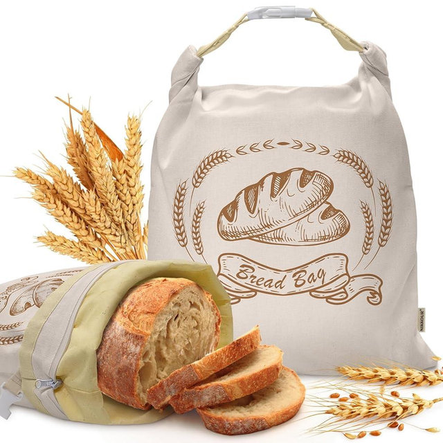 Large Linen Beeswax Bread Bags(2 Pack) Sourdough Bread Bags Reusable Double-Lock Freezer Baking Container Gift Giving for Homemade,Loaf,Sourdough,Food Storage (Plain Colour Patterns)