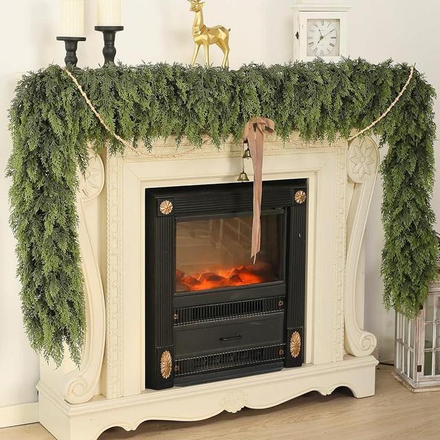 6FT Real Touch Christmas Cedar Garland - 1PCS, Artificial Pine Needles Garlands Realistic Fake Green Faux Garland for Holiday Fireplace,Table,Window,Stairs,Mante,Indoor Outdoor Decor