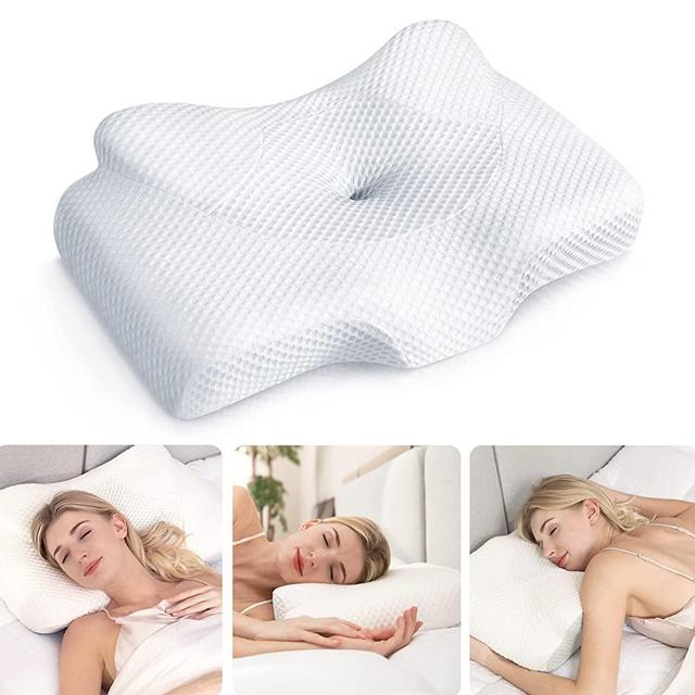  Cushion Lab Deep Sleep Pillow, Patented Ergonomic Contour  Design for Side & Back Sleepers, Orthopedic Cervical Shape Gently Cradles  Head & Provides Neck Support & Shoulder Pain Relief - Calm Grey 