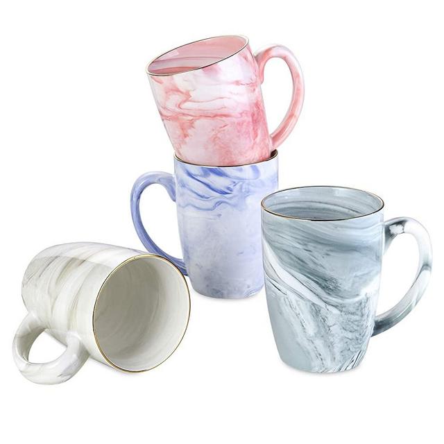 Hoomeet 16 Ounce Marble Ceramic Coffee Mugs (Blue,Grey,Cream and Pink Assorted)