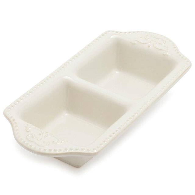 Sur La Table Pearl Stoneware Two-Section Dish, White