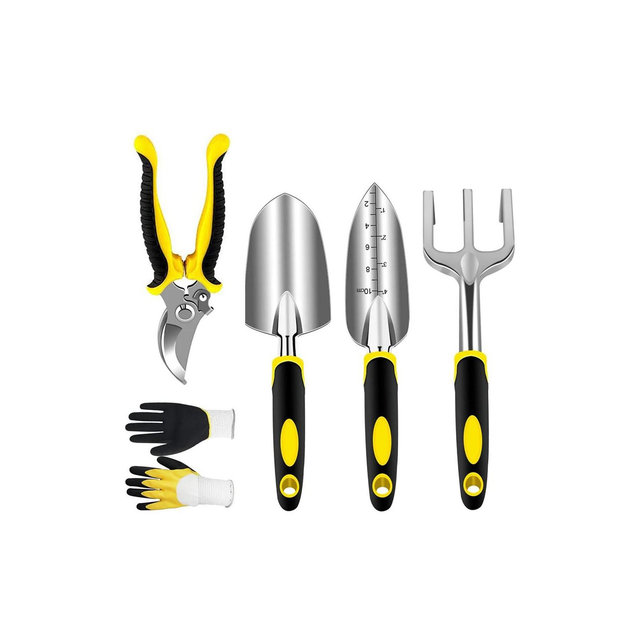 Swtroom Garden Tools Set with Pruning Shears / Hand Trowel / Transplanter / Hand Rake / Gardening Gloves 5 Pcs