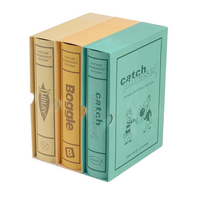 WS Game Company Boggle, Catch Phrase, and Yahtzee Vintage Board Game Bookshelf Collection