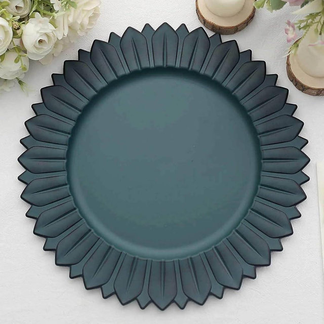 Efavormart 6 Pack | 13" Matte Teal Sunflower Plastic Dinner Charger Plates, Disposable Round Serving Trays