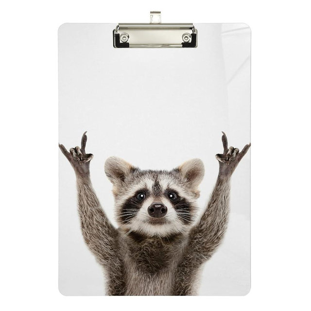 ALAZA Peace Raccoon Rock Animal Clipboards for Kids Student Women Men Letter Size Plastic Low Profile Clip, 9 x 12.5 in, Sliver Clip