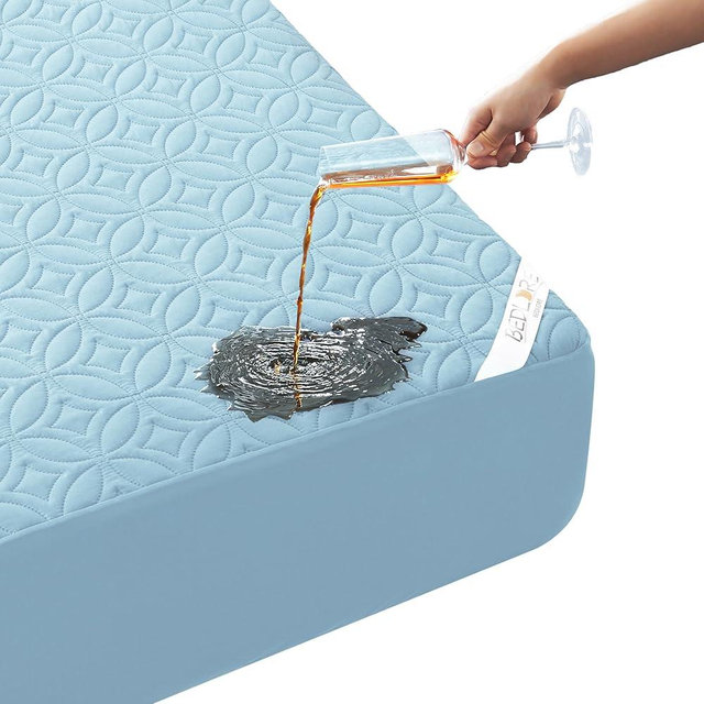 BEDLORE Waterproof Mattress Protector, Queen Size Mattress Pad with Deep Pocket 6"-18" Depth, Soft Dirt-Proof Double Bed Mattress Cover for Bedroom, College Dorm, Hotel (Sky Blue)