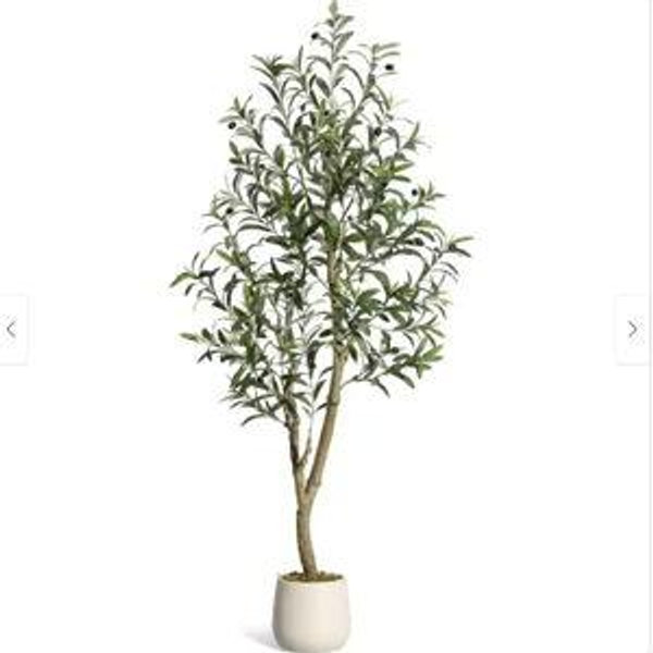 Artificial Olive Tree, Faux Silk Plant with White Planter, Natural Trunk & Fruits for Home or Office Decor, 1 Pack - 6FT