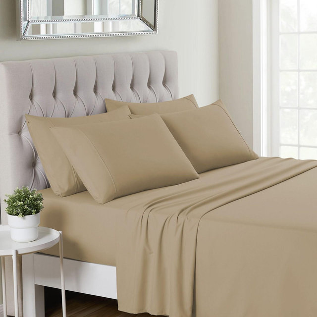 6 Piece Sheet Set, Deluxe Ultra Soft 1500 Series, Double Brushed Microfiber by Sweet Home Collection®- Full, Taupe