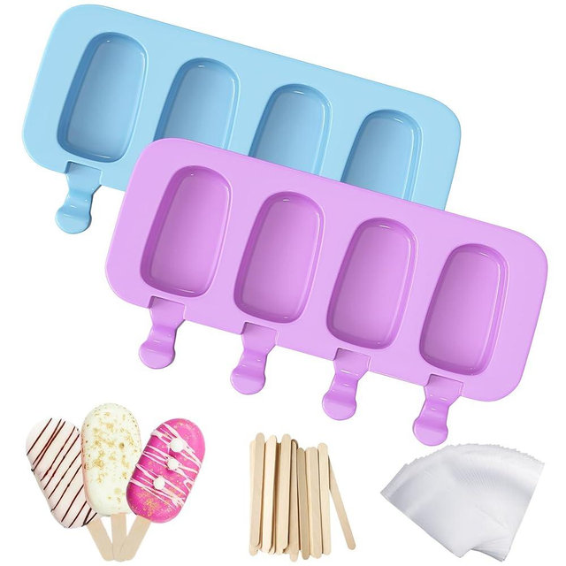 Ozera Popsicles Molds, 2 Pack Silicone Cake Pop Molds Reusable Popsicle Maker Ice Pop Cakesicle Molds with 50 Wooden Sticks & 50 Popsicle Bags for Homemade DIY Popsicles