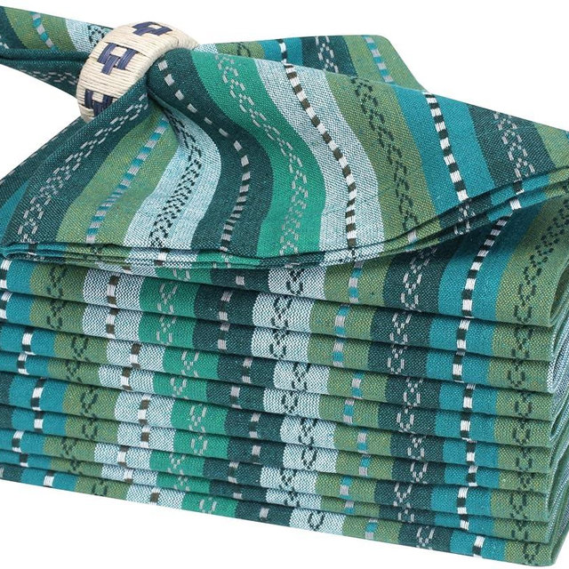 Bedding Craft Cotton Cloth Napkins Set of 12 18x18 - Green Multi Salsa Stripe Dinner Napkins, Reusable Machine Washable Table Napkins for Wedding, Kitchen Decor, Restaurants and Everyday Use