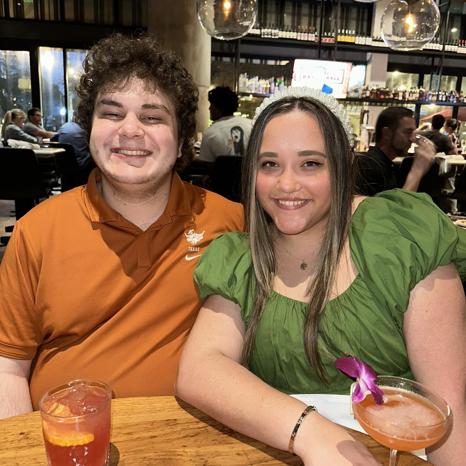 Caitlyn and Jaxon at dinner for Caitlyn’s 22nd birthday, where she got chicken parm and an Aperol spritz!