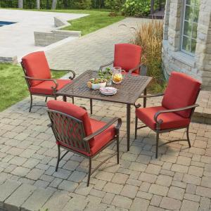 Oak Cliff 5-Piece Metal Outdoor Dining Set with Chili Cushions