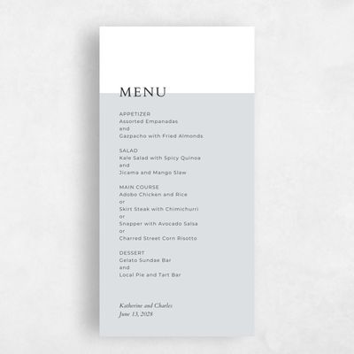 Dusty Blue Wedding Menu - Morrison