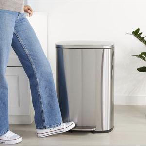 Amazon Basics LARGE Trash Can, 13.2 Gallon (50L), Smudge Resistant Rectangular Bin with Soft-Close Lid, Step Foot Pedal, Removable Inner Bucket, Brushed Stainless Steel, Satin Nickel Finish