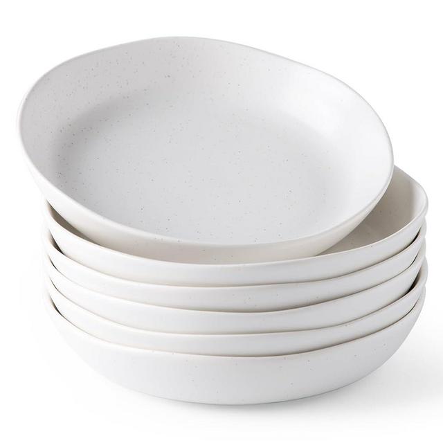 AmorArc 9.75'' Speckled Large Ceramic Pasta Bowls, 38oz Stoneware Serving Bowls Set of 6 for Kitchen, Oven, Microwave&Dishwasher Safe Bowls with Wavy Rim for Fruit Pasta Salad Meal, Off White