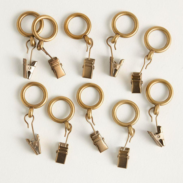 Café Curtain Clip Rings - Set of 10, Burnished Brass