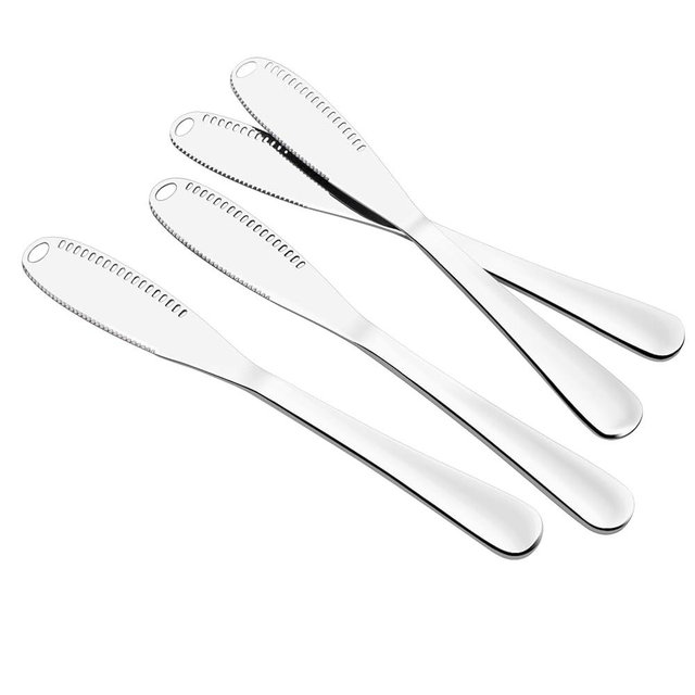 Better Butter Spreader Knife with Holes, Stainless Steel Butter Knives Set of 4, Butter Knife Spreader, Butter Slicer Cutter, Butter Curler Knife for Cold Butter, 3 in 1 Kitchen Utensils (Silver)