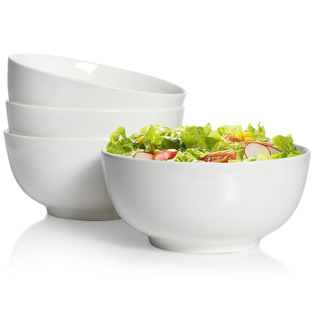 AISBUGUR 42 OZ Large Soup Bowls,Porcelain Salad Bowls Set of 4,Pho Bowls for Soup,Salad,Cereal,Pasta,Fruit,White Bowls Set for Dishwasher & Microwave Safe