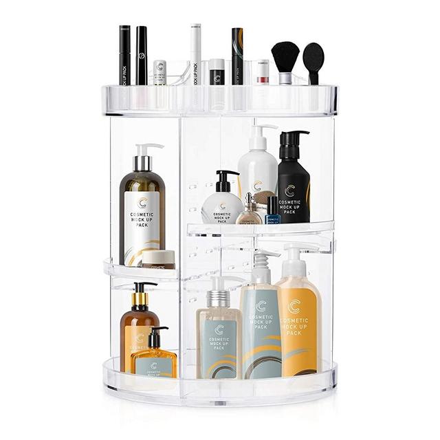 360 Rotating Makeup Organizers and Storage, COOLBEAR Spinning Cosmetic Display Case with 6 Adjustable Layers for Bathroom Vanity Countertop, Fits Perfume Cream Skincare and More, Clear Acrylic