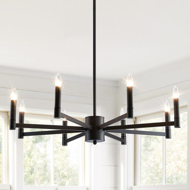 ASGYISA 8-Light Black Farmhouse Candle Chandeliers Modern Matte Ceiling Light Fixture Industrial Hanging Lighting for Dining Room Living Room Bedroom Kitchen Island Foyer