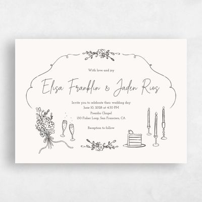 Beige Floral Wedding Invitation - Finley Landscape