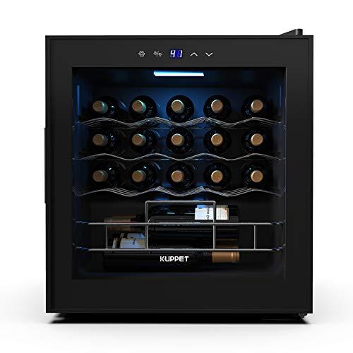 KUPPET 18 Bottles Wine Cooler, KUPPET Compressor Freestanding Chiller-Counter Top Red/White Wine, Beer and Champagne Wine Cellar-Digital Temperature Display-Double-layer Glass Door-Quiet Operation 