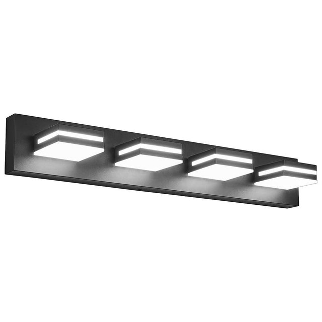 Modern Bathroom Light Fixtures, 4-Light LED Bathroom Vanity Light Over Mirror, 29-Inch Matte Black Wall Mount with Milky White Acrylic Shades, Rotatable Light Head, 3CCT Adjustable Color Temperature